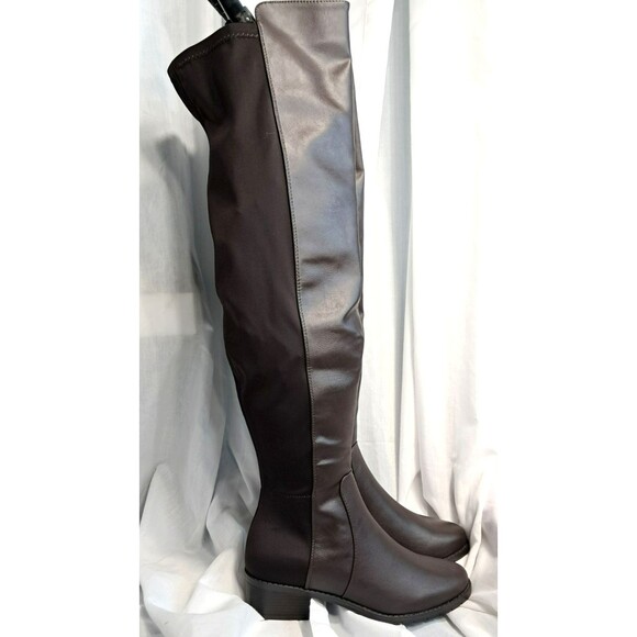 ShoeDazzle Lornah WC Riding Boots Dark Brown Over Knee Faux Leather Women's 8.5 - Picture 3 of 12